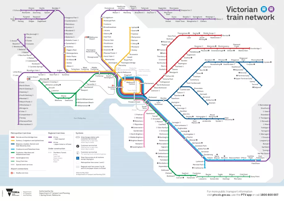Kart over tog i Melbourne