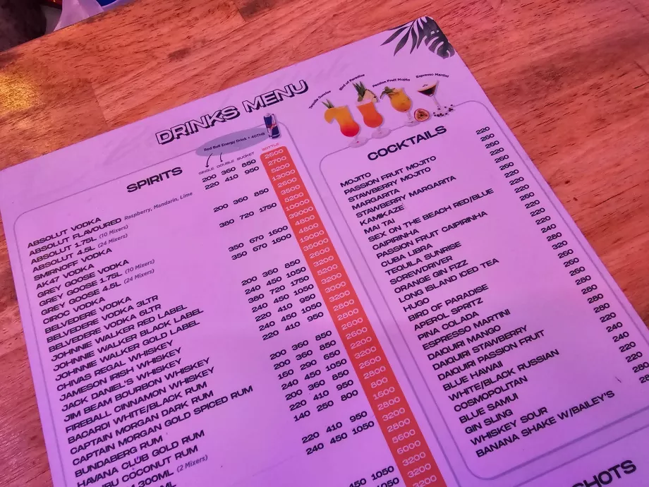 ARK beach club, drikkepriser