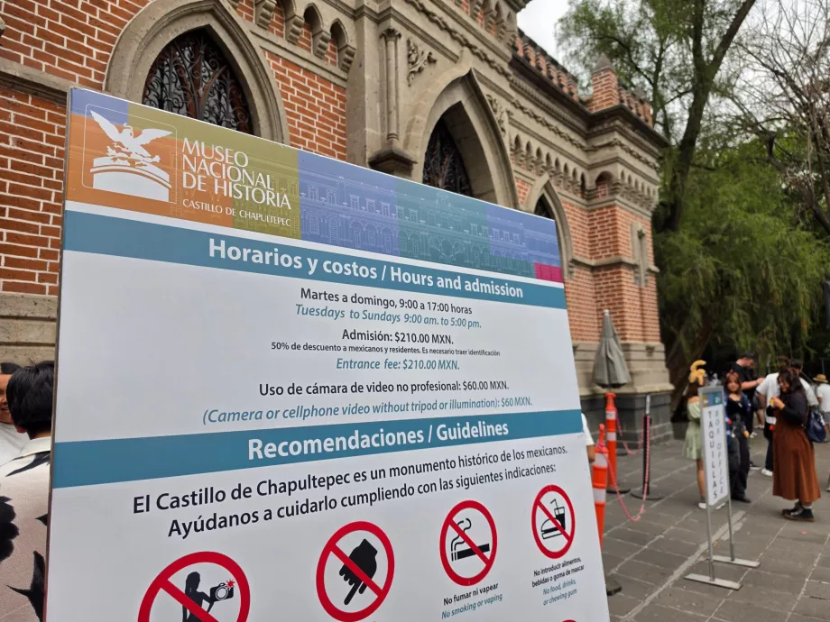 Chapultepec slott, åpningstider og prisliste