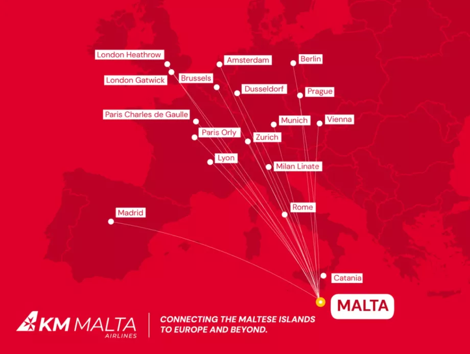KM Malta Airlines rutekart