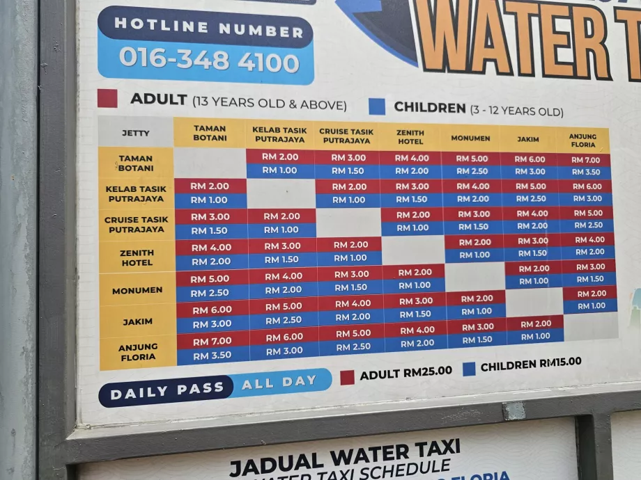 Prisliste for vanntaxi