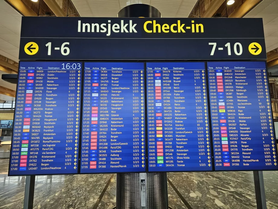 Avgangstavle på Oslo lufthavn
