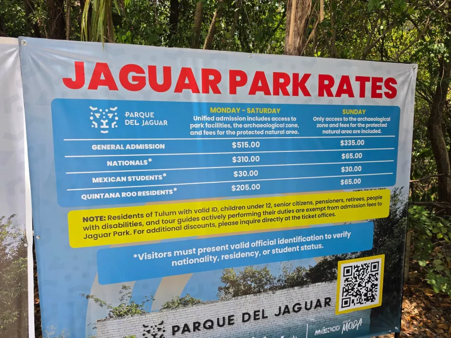 Tulum arkeologiske utgravningssted, inngangspriser