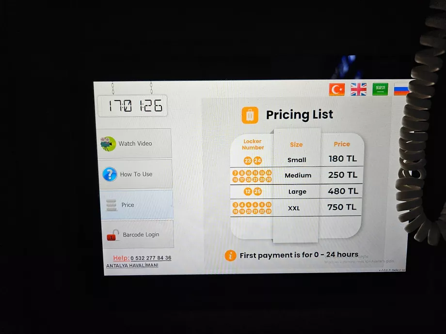 Prisliste for bagasjeoppbevaring