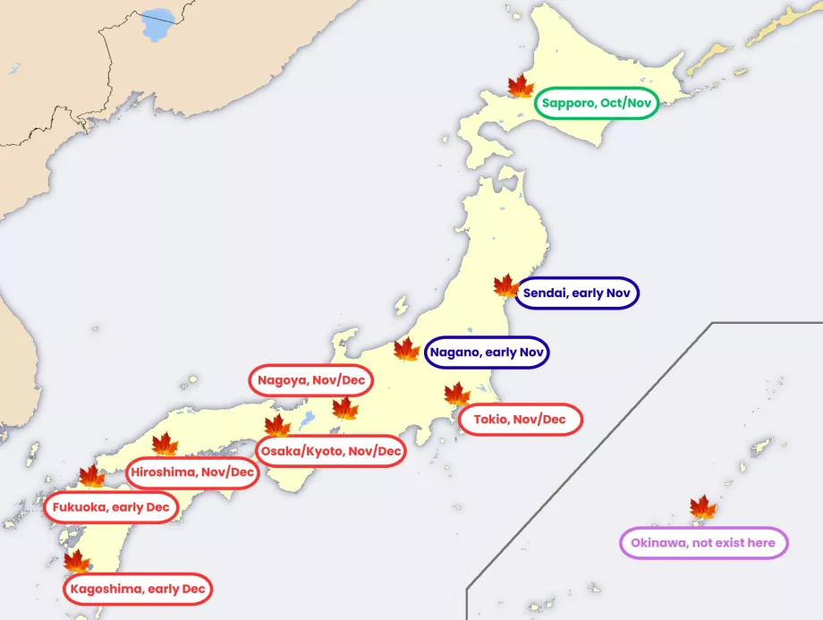 Kart over japansk høstløvverk
