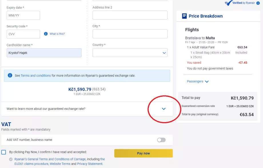 Klikk på pilen som vises i den røde sirkelen
