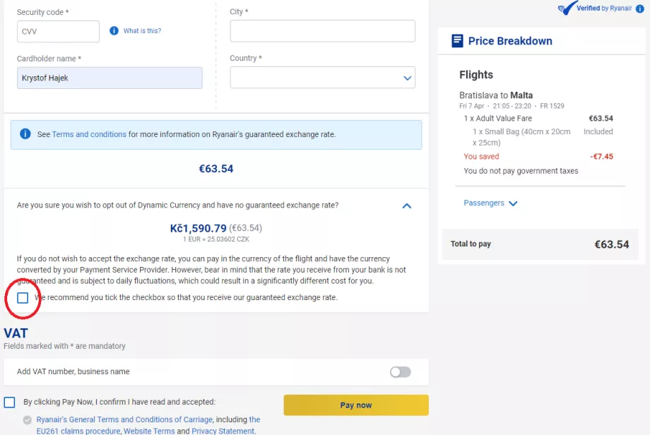 Fjern et forhåndsvalgt alternativ ved å klikke på