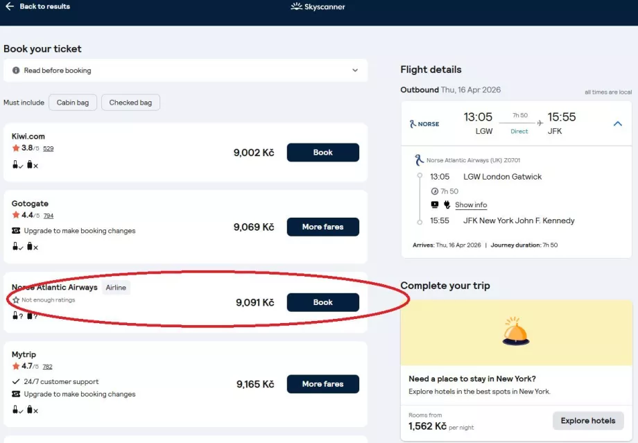 Velge et flyselskaps nettsted