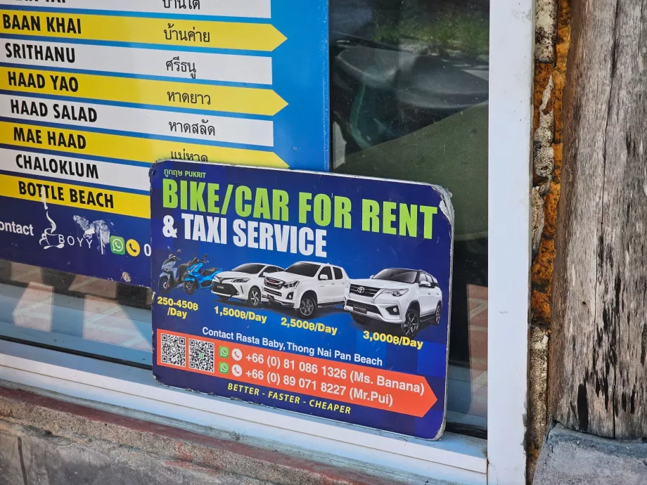 Priser for leie av scooter og bil