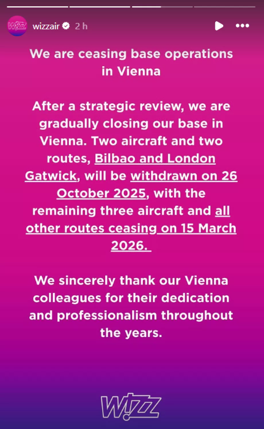 Avbestilling av linjer fra Wien