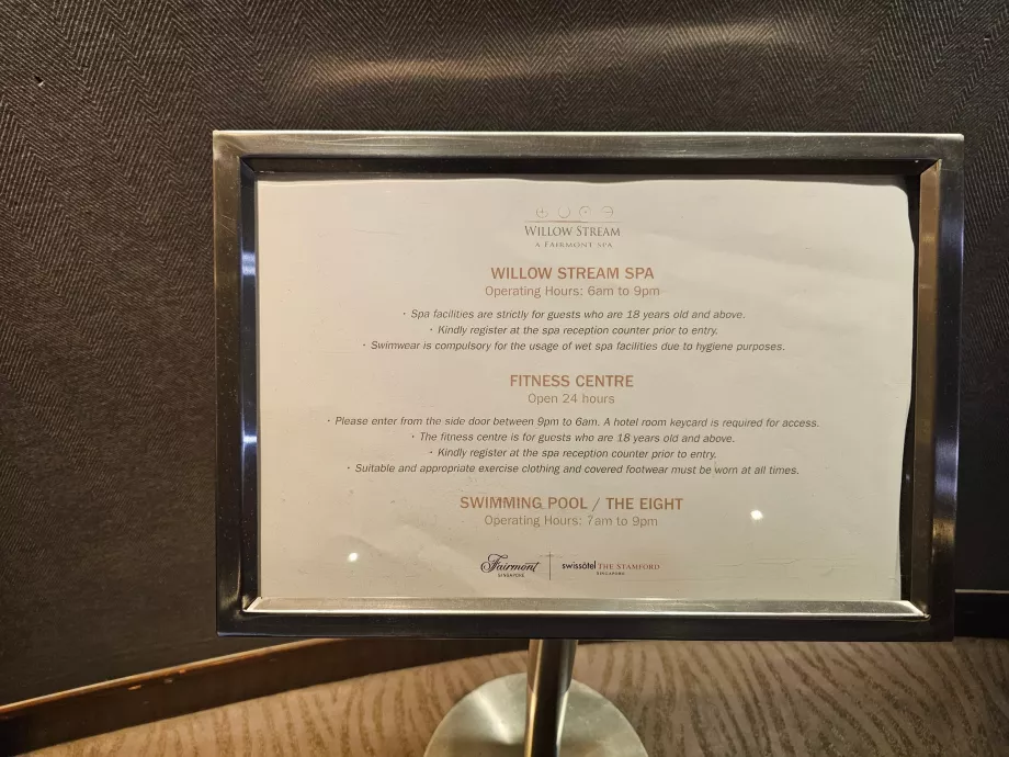 Åpningstider for svømmebasseng, treningsstudio og spa