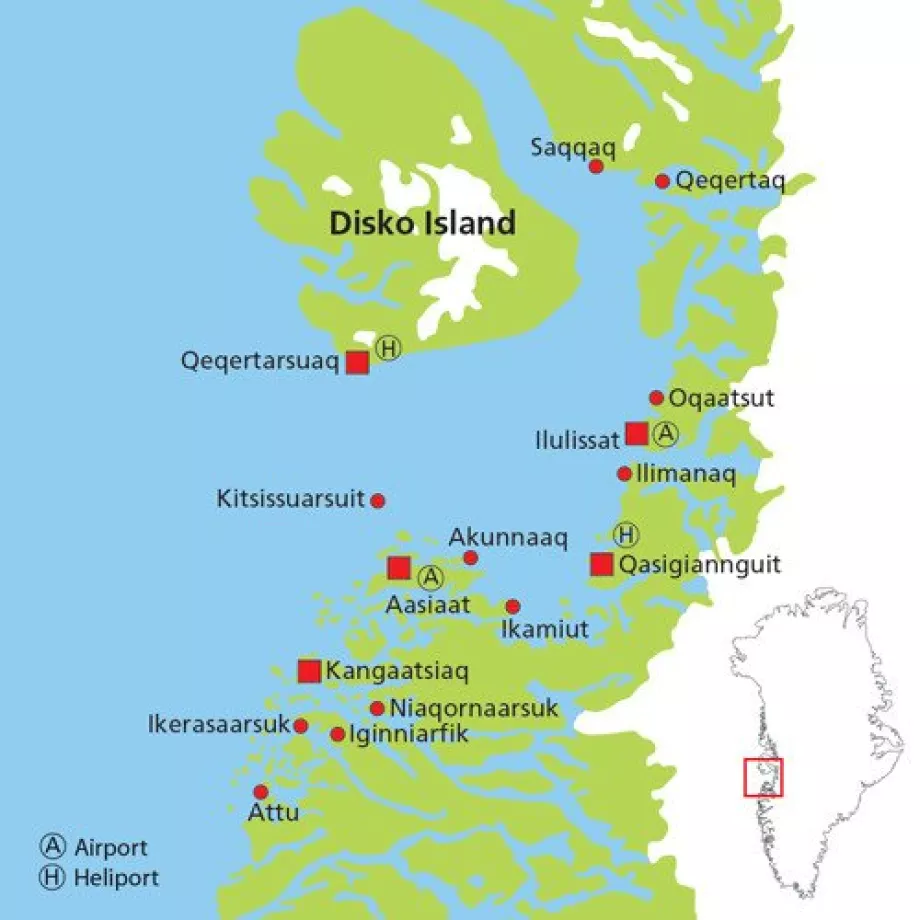 Kart over byer i Diskobukta