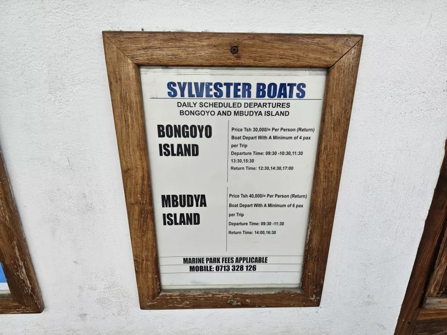Bongoyo rutetabell