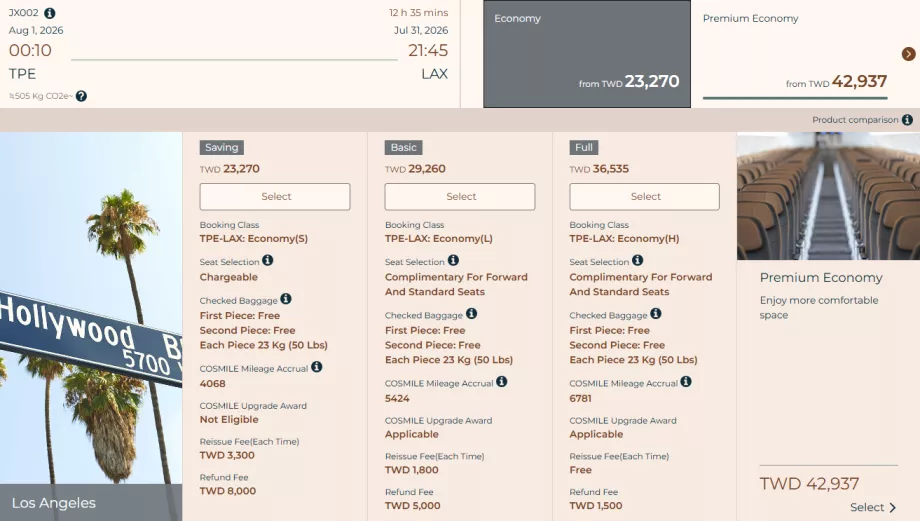 STARLUX-tariffklasser