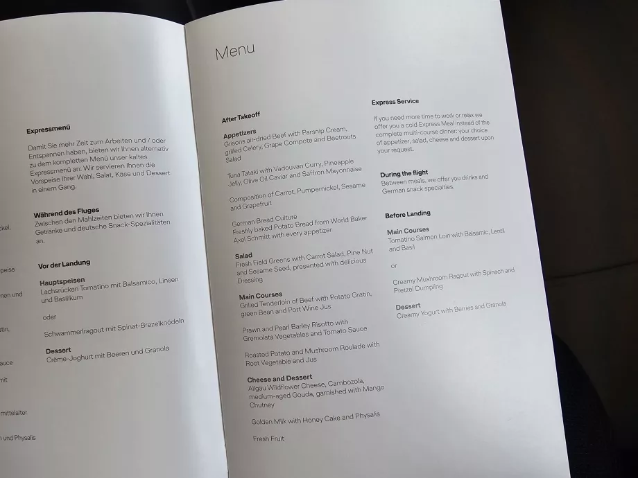 Meny på den daglige flyreisen