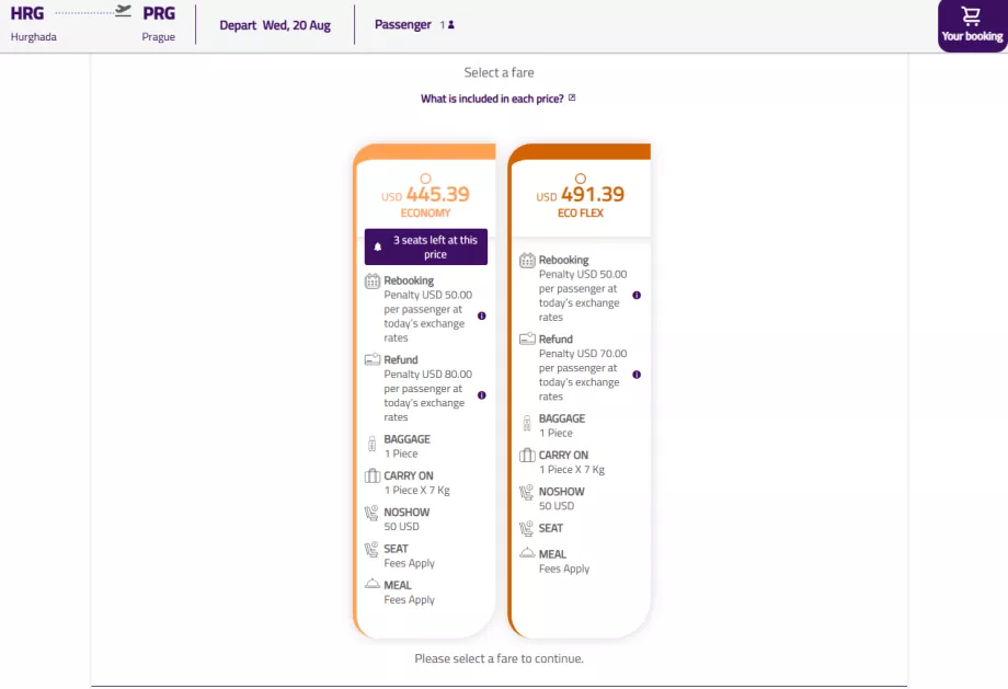 Billettprisklasser for Air Cairo