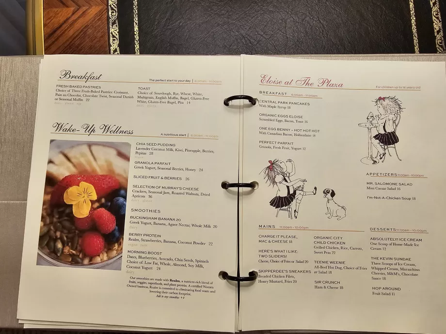 Meny, service på rommet