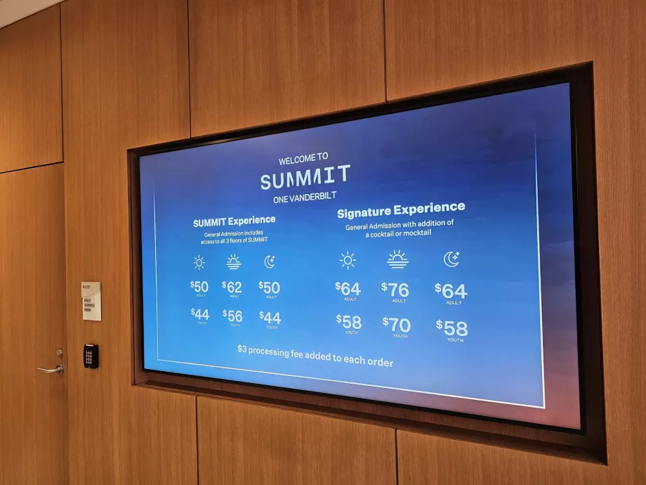 Summit One Vanderbilt, prisliste