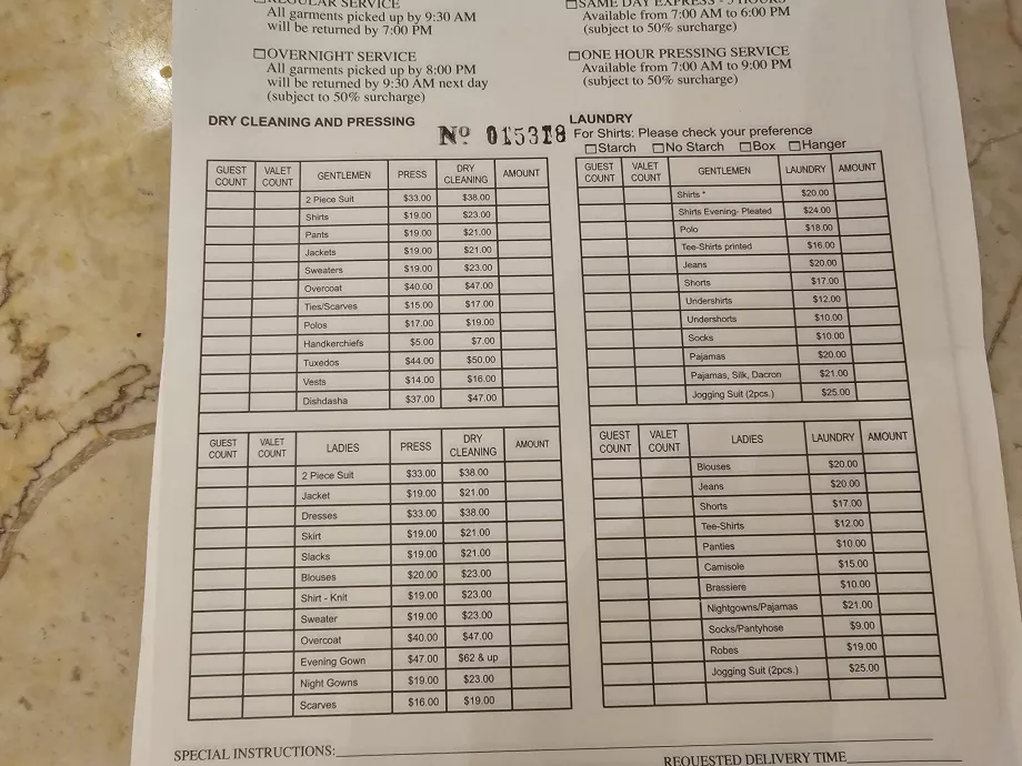 Priser for vaskeritjenester