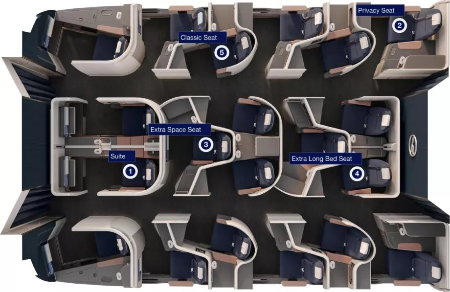 Seteoppsett og -typer, kart fra lufthansa.com