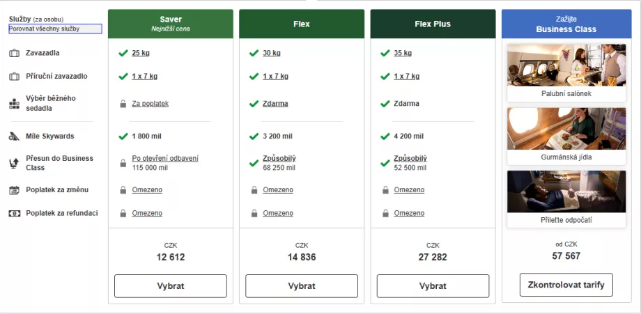 Emirates-priser på økonomiklasse