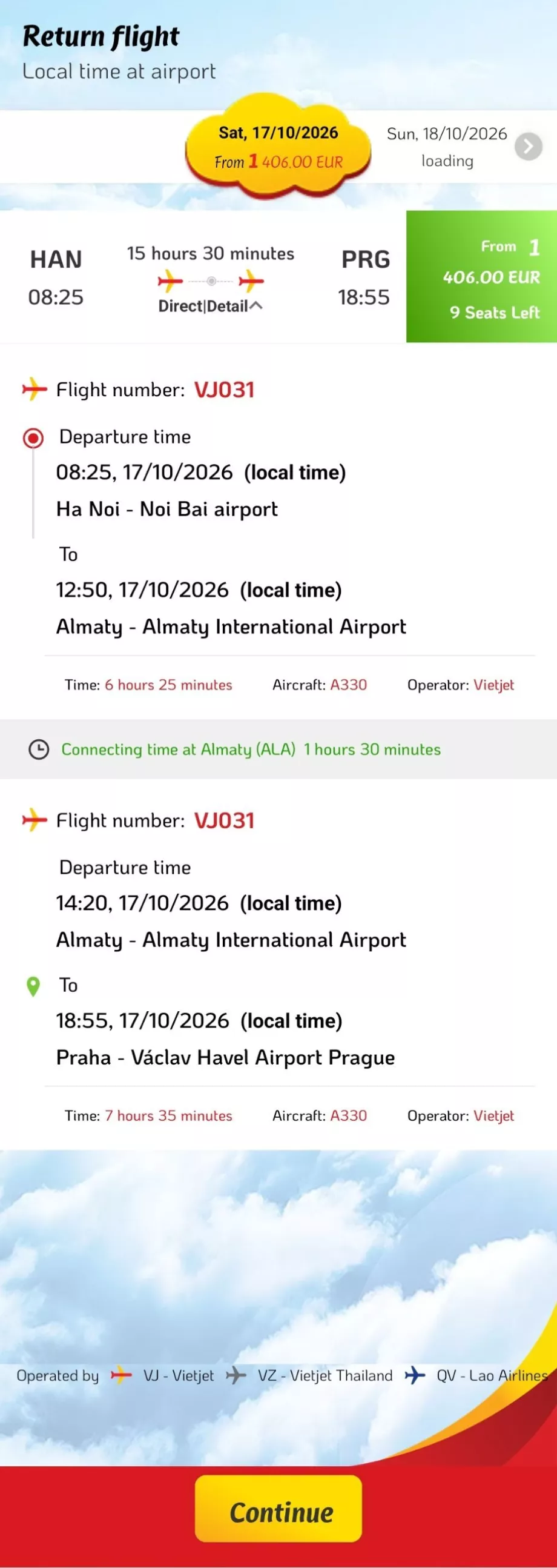 Flyplan Hanoi - Praha